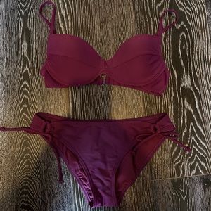 purple/burgundy swimsuit set